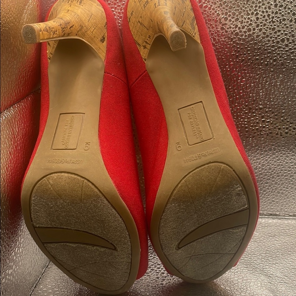 Christian Siriano Red Canvas Peep Toe With Cork Accents Size 9 - Picture 7 of 12
